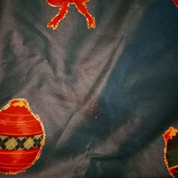 Christmas Tree Skirt 56" Green Ornaments Holly Teddy Bear Glitter Homemade T1 - Picture 4 of 5